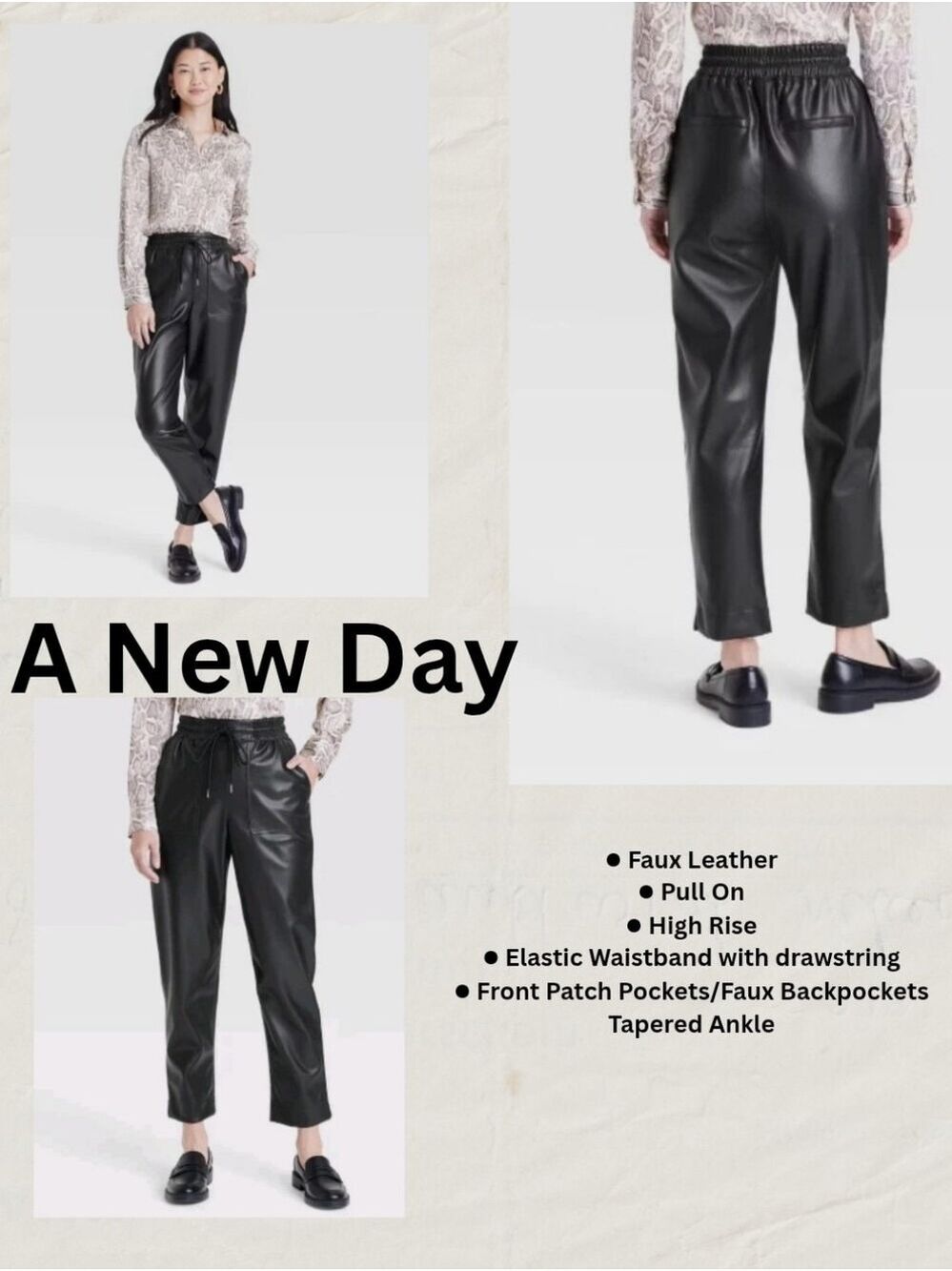 A New Day Faux Leather Black Pants Size Medium